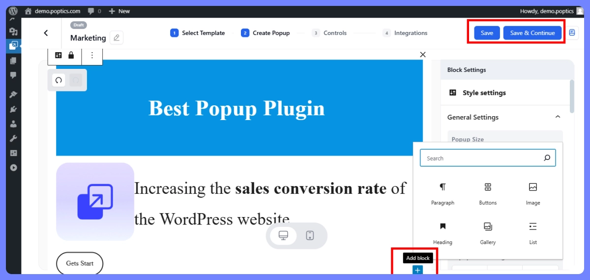 popup design with poptics plugin